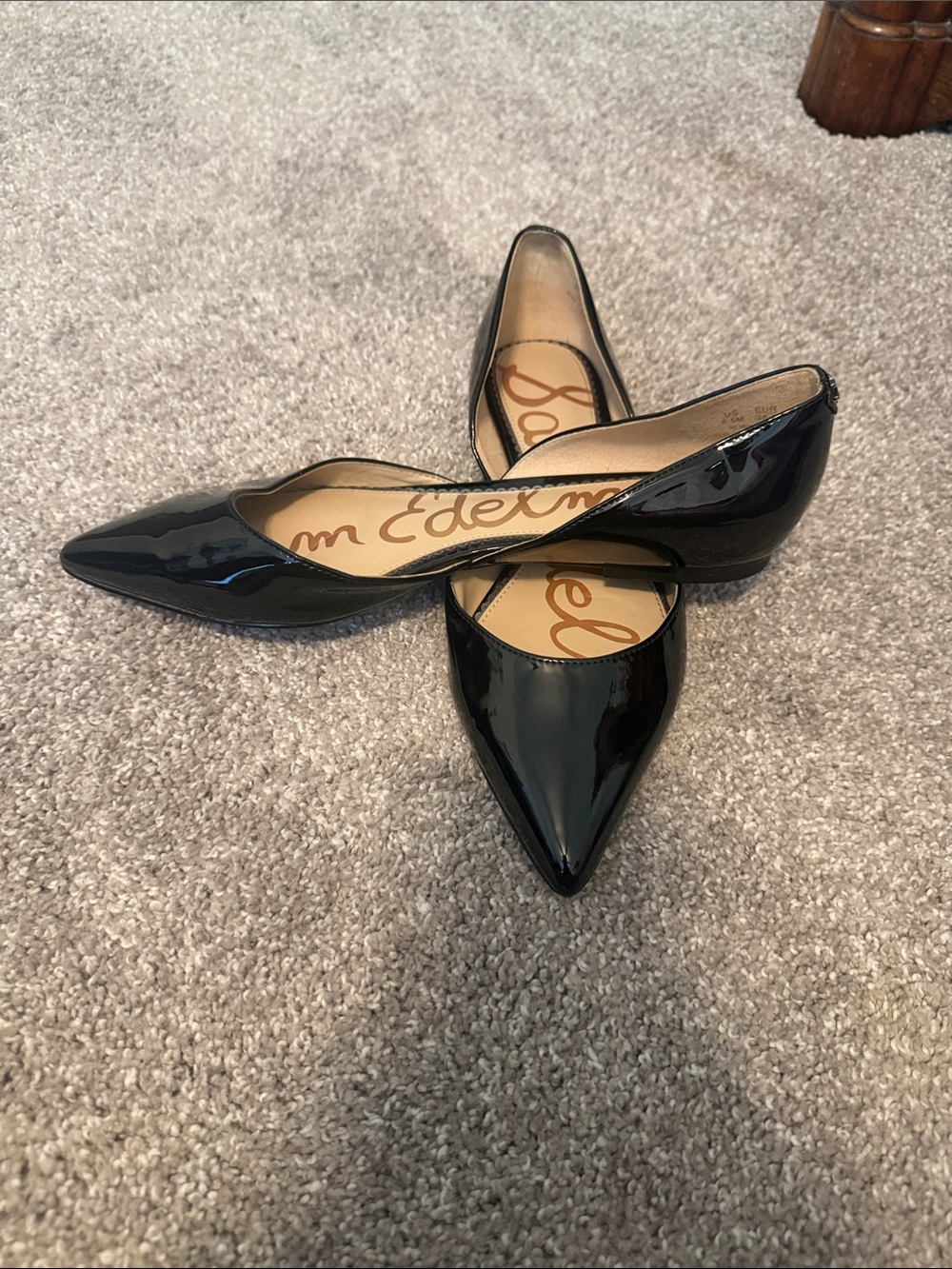 Sam Edelman Black Patent Pointed D'Orsay Flats - Picture 2 of 3